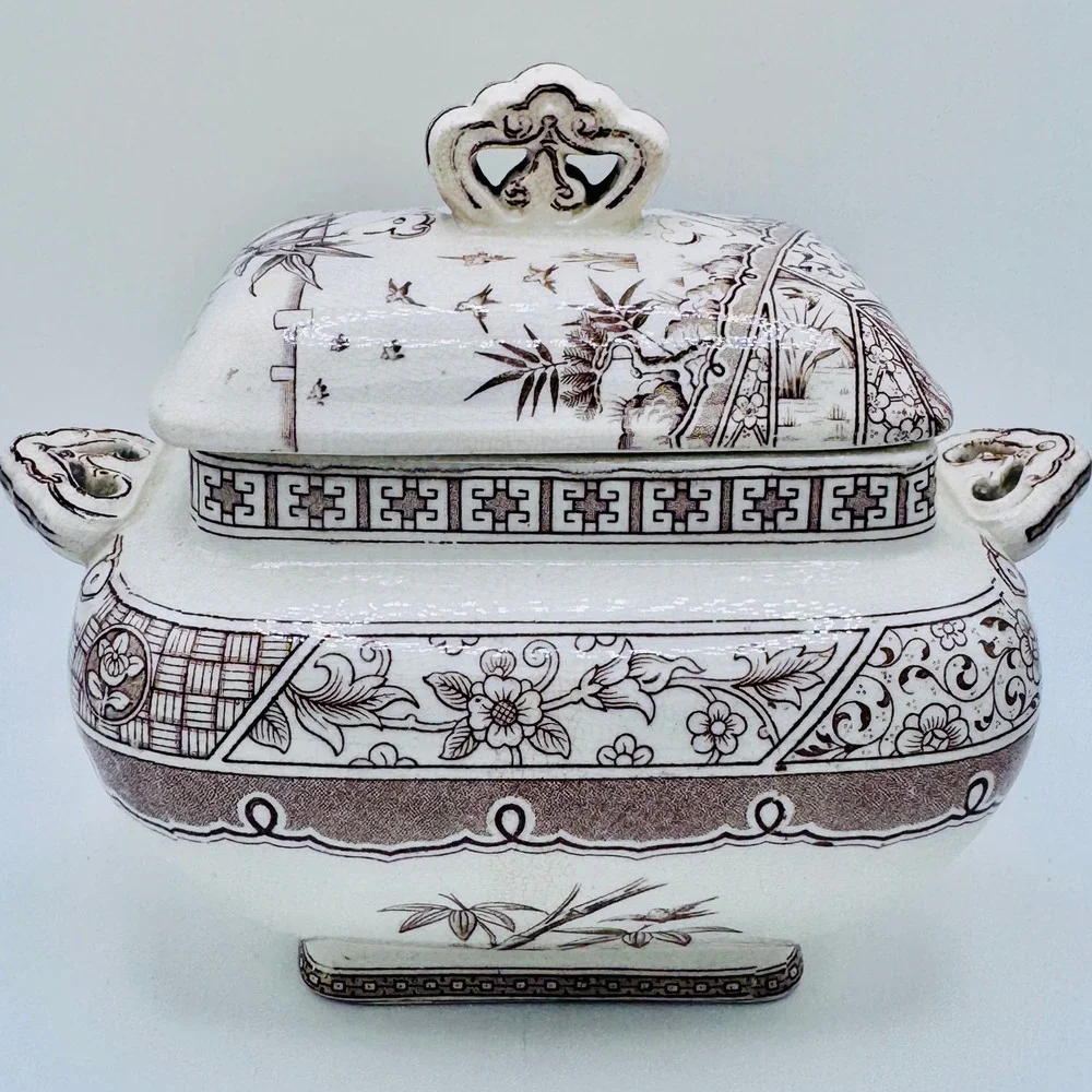Antique Melbourne C & W Late Mayers Ironstone Tureen Brown Transferware